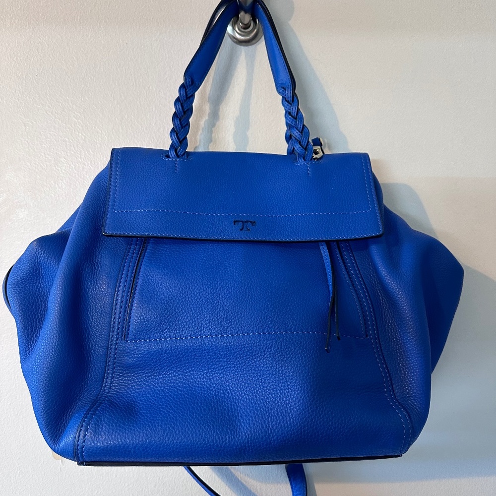 Tory Burch Bondi Half Moon Satchel Blue Large